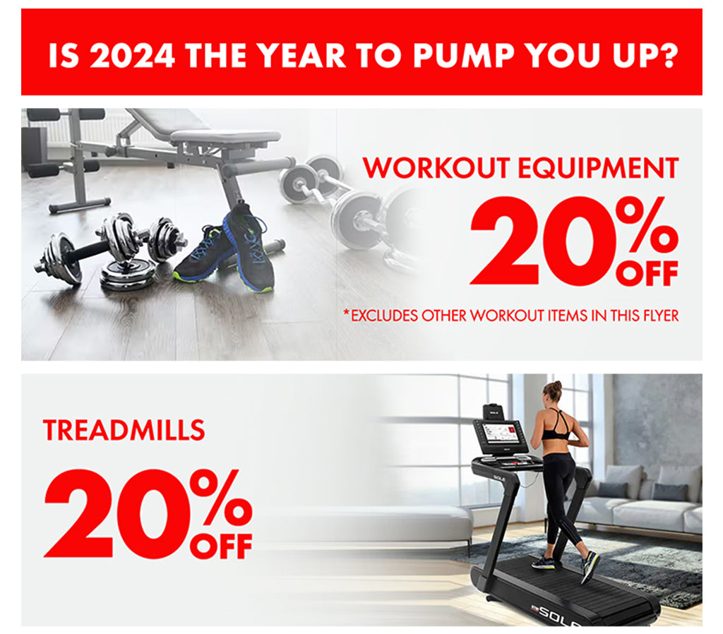 WORKOUT EQUIPMENT AND TREADMILLS 20% OFF